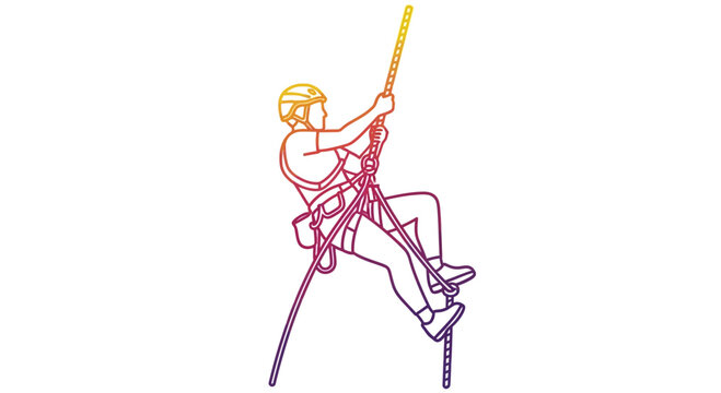 Person rappelling down a rope with safety gear, adventure sport, outdoor activity