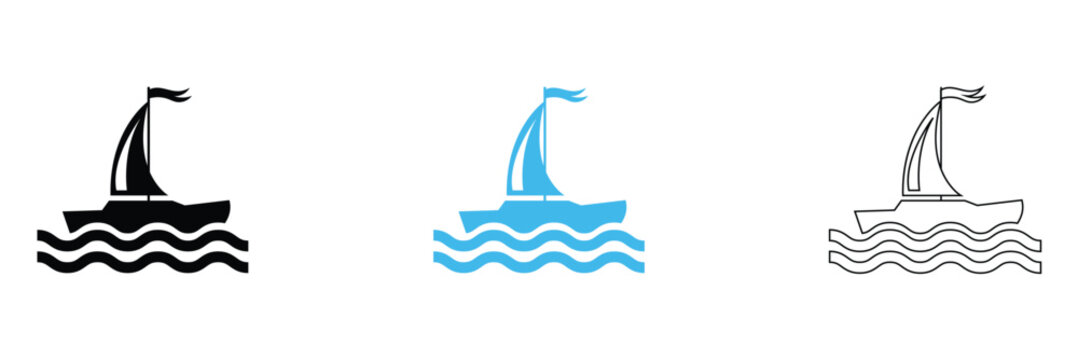 Sailboat Logo Set Minimal Nautical Icons Collection. Simple sailboat logo designs in different styles and colors, ideal for marine branding, travel companies, and nautical themed projects.