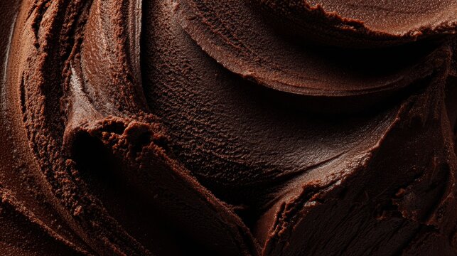 Close up dark chocolate ice cream texture creamy surface rich tone dessert background food sweet frozen cocoa indulgent smooth pattern detailed gourmet treat concept