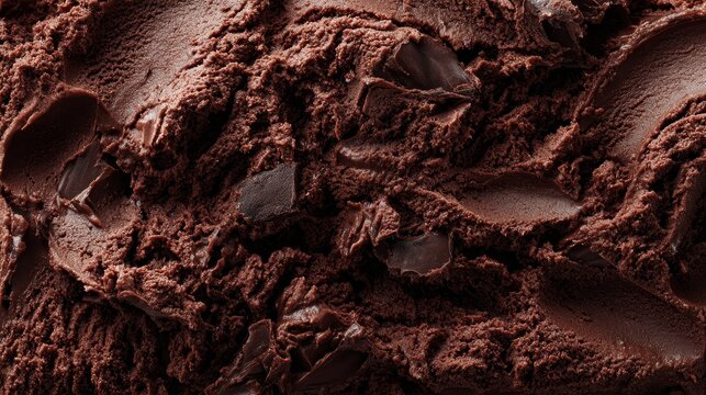 Close up dark chocolate ice cream texture creamy surface rich tone dessert background food sweet frozen cocoa indulgent smooth pattern detailed gourmet treat concept