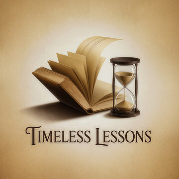 Vintage open book with hourglass for world book day concept of timeless lessons and wisdom, 3d render, generative ai