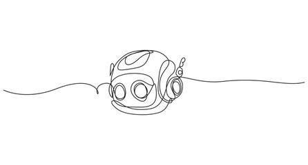 Obraz premium Cute Robotic Head Continuous One Line Drawing Vector, Minimal Robot Face Illustration,Robotic head animation continuous one line drawing,
