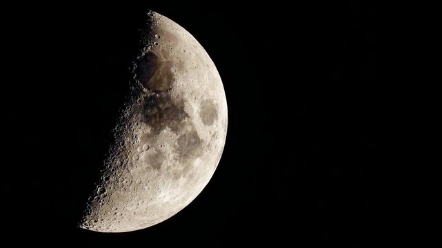 Close up of the first quarter moon.	