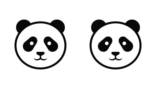 Cute panda bear head simple icon outline and solid fill vector illustration animal character graphic