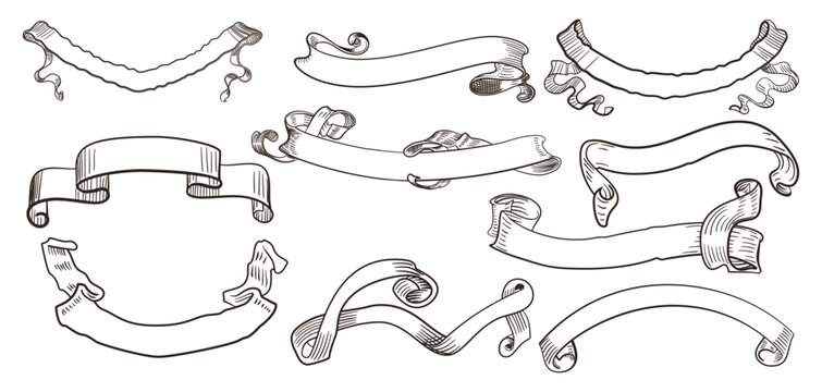 Vintage Ribbon Banners and Scrolls Collection Isolated on Black Background