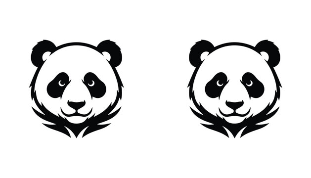 Panda bear head portrait icon set in bold solid and stylized artistic line art for wildlife conservation and nature branding projects