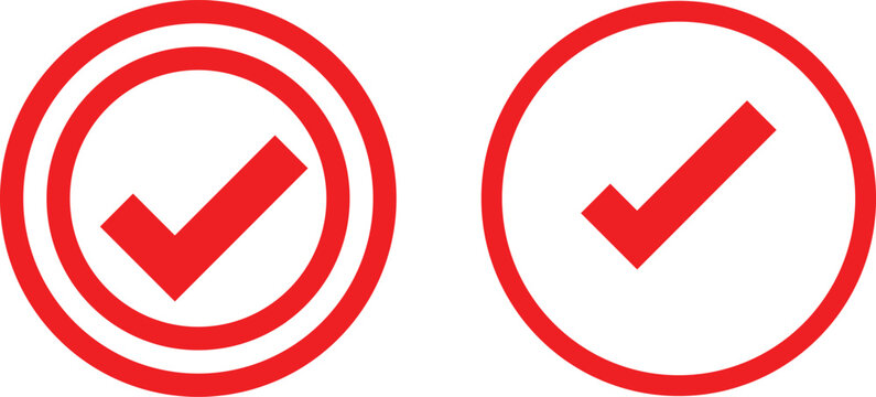 Two red checkmark one inside double concentric circles and one inside single circle