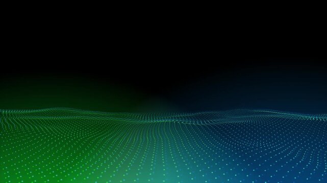 Dynamic digital wave landscape of glowing particles creating an abstract network connection surface, perfect for technology background animation video footage.