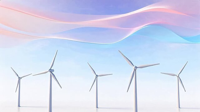 Wind turbines in colorful sky