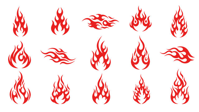 Collection of red flame icons with various shapes and styles