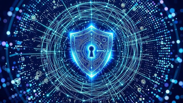 Digital shield with circuit design ideal for tech startups and software promos