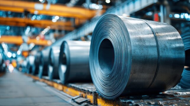 Metal coils on production line