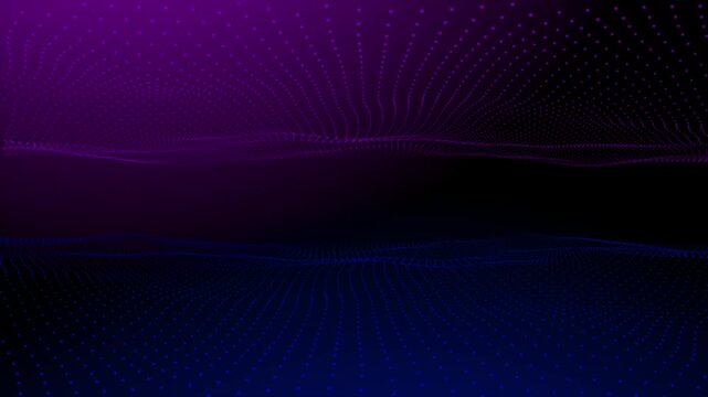 Mesmerizing digital landscape abstract animation of flowing particle waves in deep space motion footage.