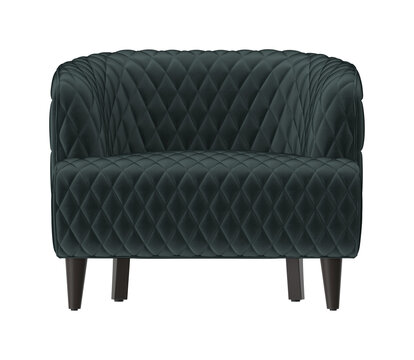 Elegant dark green velvet armchair with diamond tufting and wooden legs