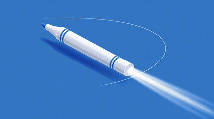 Naklejka premium Serene Bauhaus Minimal Vector Illustration of Rocket Marker on Cobalt Blue
