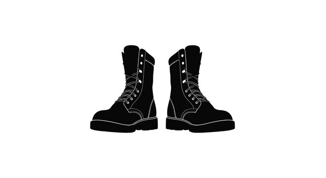 pair of combat boots in black silhouette on white background silhouette high quality professional detailed modern elegant stylish clean crisp vibrant colorful digital