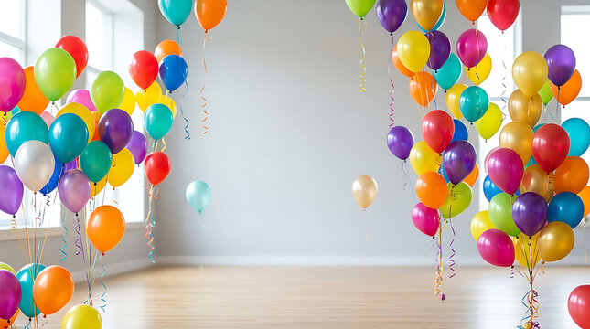 Vibrant balloon decoration in a bright white studio setting