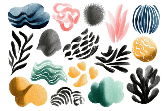 Sketchy highlight swashes and blobs doodle elements set isolated on white background png