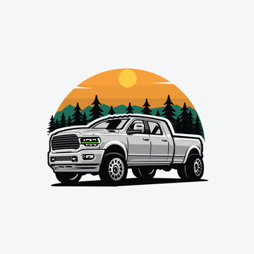 Dually truck lifted vector art illustration isolated. American pickup truck vector