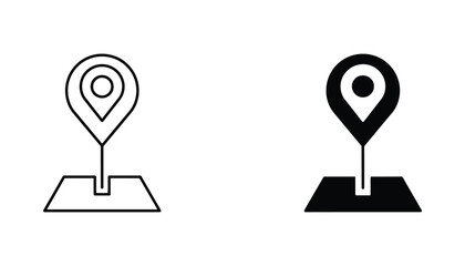 Fototapeta premium Location pin on map base icon in outline and solid vector styles for navigation and geolocation services on digital platforms