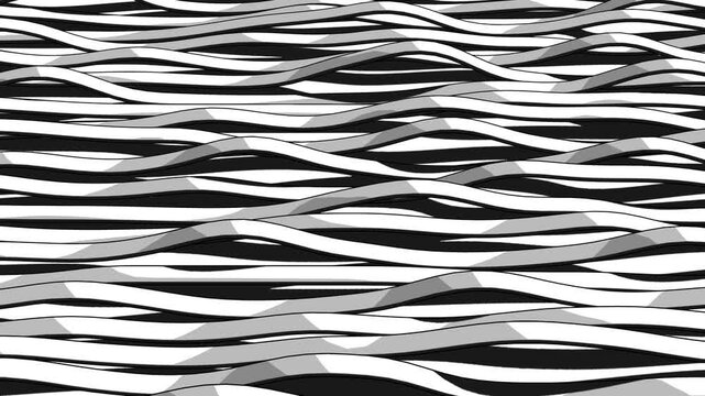 Stylized Black and White 3D Geometric Background with Modern Abstract Waves Layered Depth and Cartoon Aesthetic for Creative Digital Projects