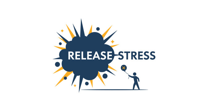 release stress concept with balloon pop on transparent background