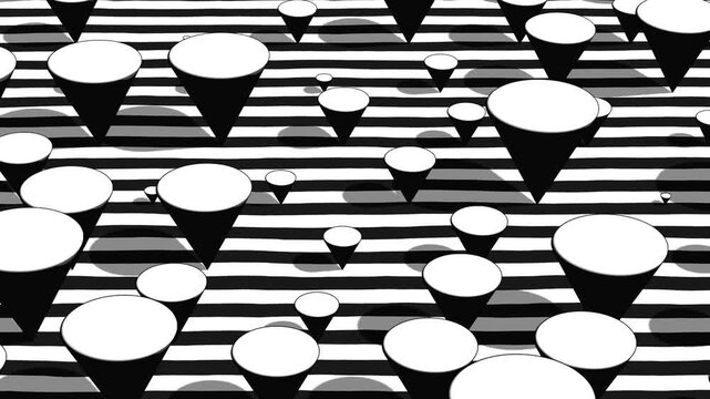Black and White Geometric 3D Composition Featuring Layered Elements Stylized Shadows and Cartoon Inspired Abstract Background for Marketing Campaigns