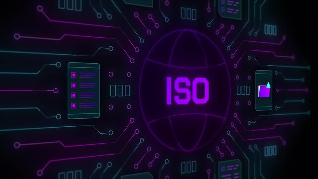 Comprehensive technical interface showcasing ISO certification for business process and data security standards.