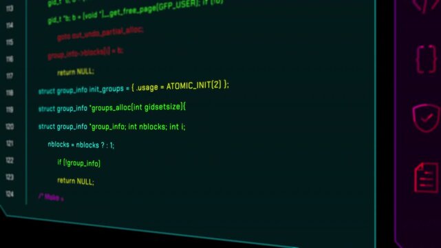 Detailed view of complex C plus plus code structure with functions and variables on a professional developer terminal.