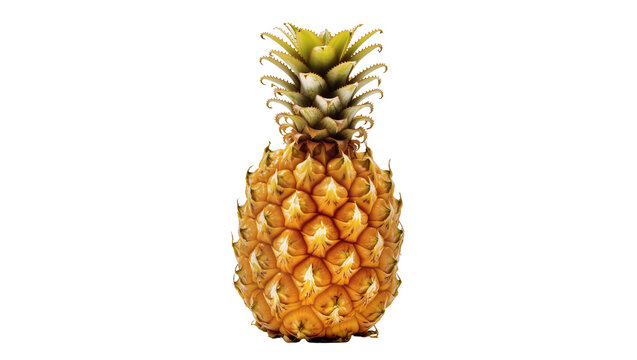 Whole ripe pineapple with green spiky crown, isolated on transparent background
