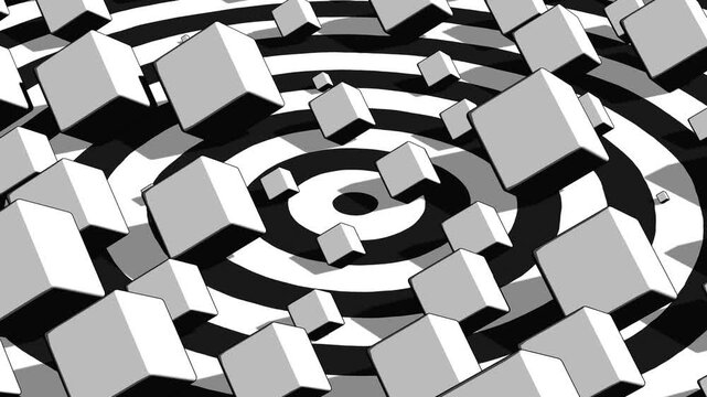 Monochrome Cartoon Style 3D Abstract Space with Rounded Volumes Layered Surfaces and High Contrast Background for Marketing Presentations and Design