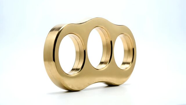 Closeup of a polished brass knuckle on a white background.