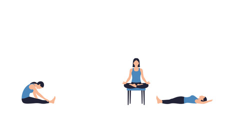 Fototapeta premium yoga poses illustrated in flat design on transparent background