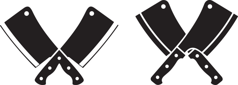 Crossed Meat Cleaver Knives Silhouette &ndash; Butcher Tools Icon Set Vector.