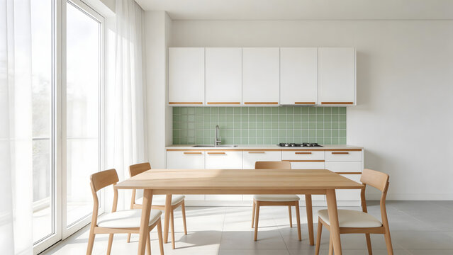 Modern kitchen interior with dining table