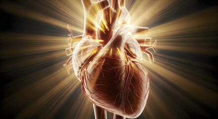 Naklejka premium Human heart with arteries and veins anatomical illustration