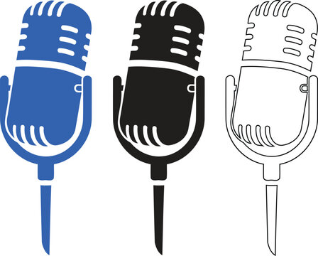Vintage microphones a colorful silhouette and monochrome trio