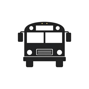 Simplified front-view illustration of a school bus, rendered in solid black against a pristine white background
