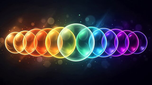 Colorful glowing spheres in sequence symbolizing conceptual art and dynamic energy
