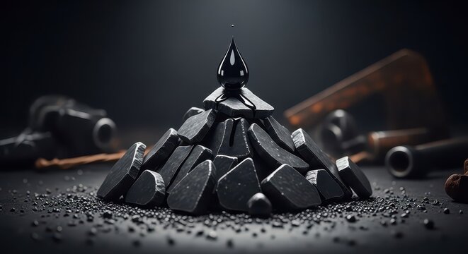A Dark Pile of Irregular Black Stones with a Droplet on Top