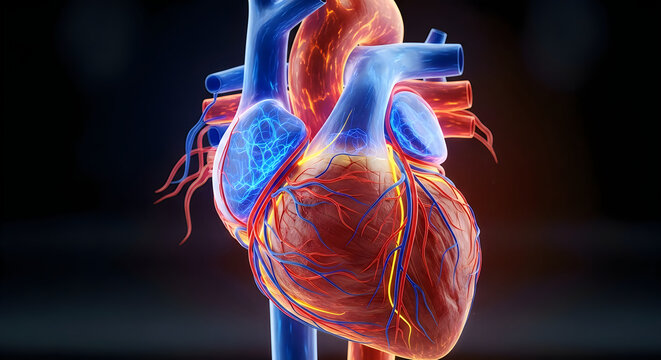 Human heart with pacemaker illustration