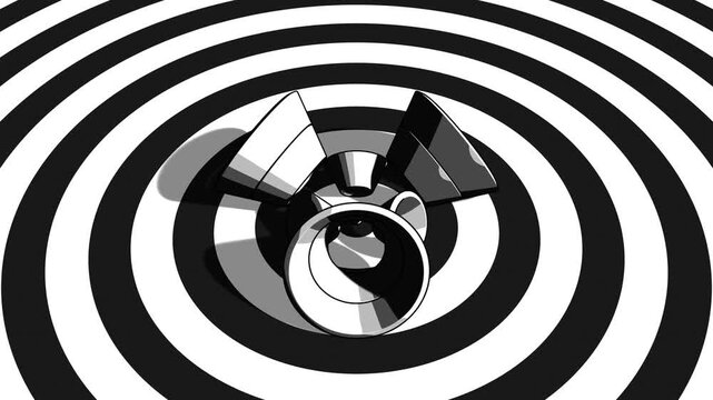 Abstract Black and White Cartoon Style 3D Geometric Landscape with Layered Shapes Bold Contours Smooth Shadows Graphic Background for Creative Design and Modern Branding
