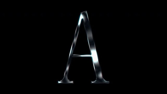 Silver metallic Capital letter "A". Alpha channel. Serif font. Seamless loop video.