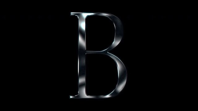 Silver metallic Capital letter "B". Alpha channel. Serif font. Seamless loop video.