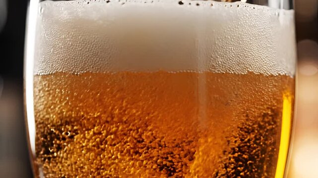 Closeup of golden beer being poured into a glass with frothy head 7.
