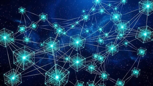 Abstract network of glowing cubes in space symbolizing digital transformation and future innovation