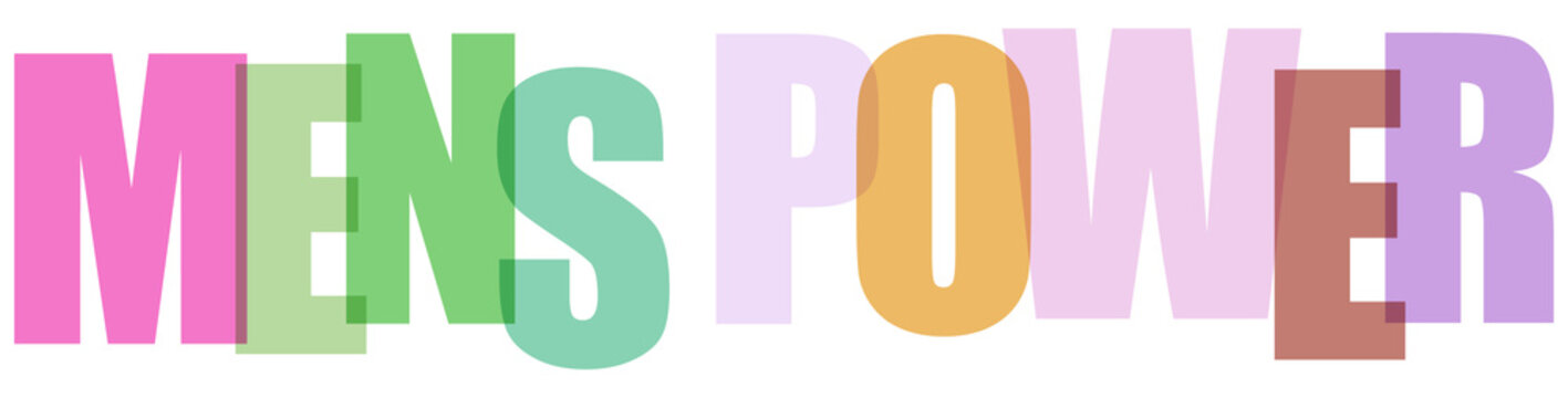 Colorful overlapping letters spelling out Mens Power in bold typography
