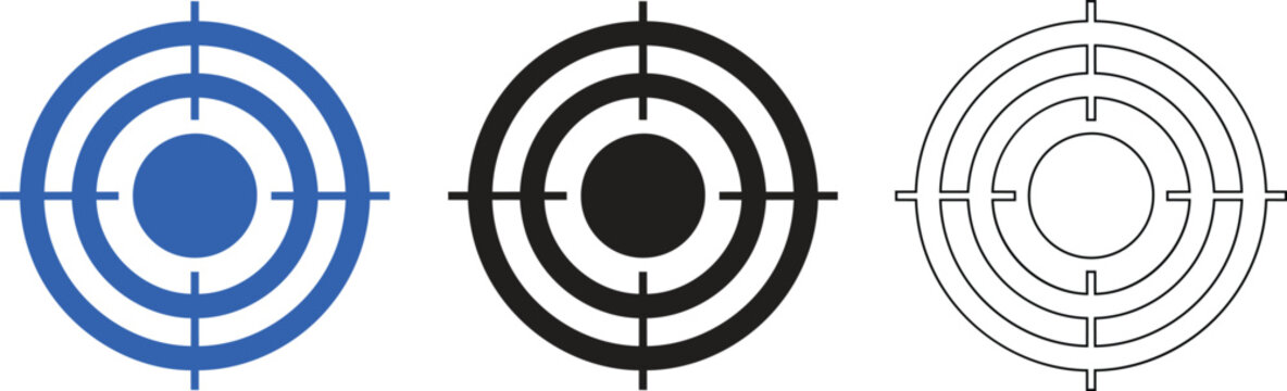 Set of crosshair targets in blue black and silhouette