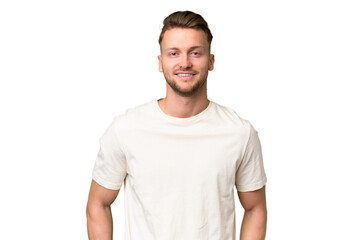 Obraz premium Young blonde caucasian man over isolated background laughing