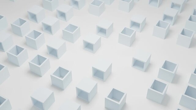Abstract 3D Composition of Hollow Blue Geometric Cubes Floating on Clean White Background Minimal Modern Design for Branding Marketing Technology Visualization and Creative Digital Projects